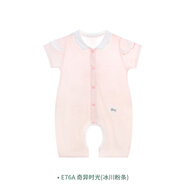 衣拉拉（elala）夏款0-1歲女童短袖開衫連體衣薄款嬰兒純棉爬服小寶寶哈衣全棉 奇異時光(挖)(粉條) 90碼/建議身高80cm