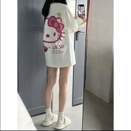 will not重磅純棉寬松bf慵懶風(fēng)卡通正肩半袖上衣ins夏季時(shí)尚潮流短袖t恤女 n08雙印凱蒂貓-白色 S (60-75)