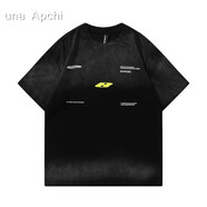 Rogosky香港潮牌漸變水洗休閑短袖T恤男夏新款情侶復古寬松潮流半袖上衣 黑色 M