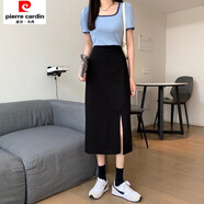 皮爾卡丹新款純色開(kāi)叉中長(cháng)裙半身裙女2025秋季韓版百搭高腰顯瘦顯高A字裙 黑色 側開(kāi)叉西裝 L 大概108-117