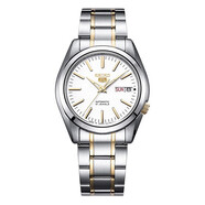 精工（SEIKO）手表男表 SEIKO5號系列雙日歷休閑商務(wù)鋼帶全自動(dòng)機械男士腕表 間金白盤(pán)SNKL47J1