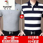 啄木鳥（TUCANO）夏季短袖t恤男中年絲光棉翻領(lǐng)爸爸商務(wù)冰絲衫 ZMN915灰色+ZMN924寶藍(lán) L