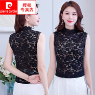 皮爾卡丹（pierre cardin）蕾絲打底衫女春秋款半高領無袖背心內(nèi)搭配毛衣鏤空上衣 黑色【26082櫻花】 長.款 M 80-95斤