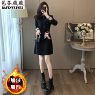 芭芬薇薇時(shí)尚氣質(zhì)減齡休閑連衣裙女秋裝寬松顯瘦黑色小個(gè)子刺繡打底裙子潮 黑色加絨款 S