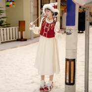 森女部落東方簡(jiǎn)奢風(fēng)新中式國風(fēng)新年氛圍感長(cháng)袖連衣裙內搭毛呢馬甲拜年服 紅色馬甲（單件）（單件） M