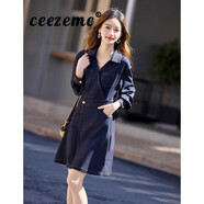 ceezemc香港潮牌牛仔連衣裙女 2025春季新款小個(gè)子收腰襯衫不規(guī)則短裙子 藍(lán)色 M