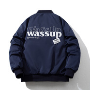 美式復古寬松加厚棒球棉服飛行員夾克男女情侶bf上衣冬季潮牌外套 深藍【冬季棉衣款】無(wú)帽 L