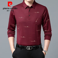皮爾卡丹（pierre cardin）真口袋長袖t恤男春秋季新款男士中老年冰絲寬松polo 衫男爸爸裝 興30+8805紅色真口袋 M 165建議110斤以下