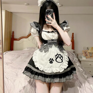 洛可可可愛學(xué)生軟妹cos短款女仆裝lolita連衣裙洛麗塔可愛女傭貓咪 黑色+頭飾+鈴鐺 S