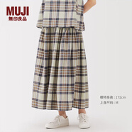 無印良品（MUJI）女式 馬德拉斯格紋 寬擺裙長半身裙女裝裙子25年夏季款BE1XKA5S 象牙色格紋 L (165/70A)