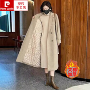 皮爾卡丹（pierre cardin）羽絨內(nèi)膽毛呢大衣外套女2025新款冬季韓版加厚高級感長款呢子大衣 燕麥色【夾棉升級款】 L 105-115斤(建議體重)