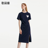 歌莉婭夏季開叉針織學(xué)院風(fēng)連衣裙顯瘦氣質(zhì)通勤裙子女裝1B7J4H520 99U深藍(lán) M (160)