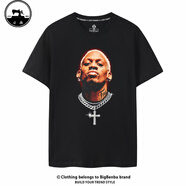 滄瀚巴斯光年普爾短袖T恤美式復古潮牌高街籃球球星詹姆斯半袖 羅德曼十字項鏈-黑色 XL 175-180cm/140-160斤