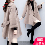 AEMAPE 毛呢大衣女2025春秋季新款藏肉寬松時(shí)尚呢子外套女中長款 駝色（外套+裙子） XL _（建議136-150斤）