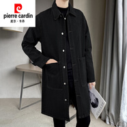 皮爾卡丹（pierre cardin）中長款牛仔衣男士春秋季薄款寬松工裝休閑翻領(lǐng)牛仔風(fēng)衣外套潮 黑色 2XL