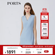 PORTS寶姿春夏新品女裝V領(lǐng)無袖中長連衣裙LM8D248NWB011 霧霾藍 M (6)