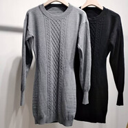 MGOLCPS2025秋冬韓版性感露腰顯瘦圓領(lǐng)套頭麻花紋毛衣針織連衣裙女打底裙 灰色 S  80-95