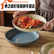 RSRDDY雙耳剁椒魚(yú)頭盤(pán)子蒸魚(yú)家用陶瓷大號圓盤(pán)菜盤(pán)裝小龍蝦加熱烤盤(pán) 雙耳條紋頭盤(pán)白色中號