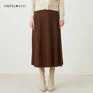 歐柏蘭奴【商場(chǎng)同款】2023冬綿羊毛優(yōu)雅條紋中長(cháng)裙A字半身裙女 C01深咖 S