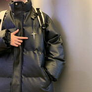 埖煦PU皮棉服男外套男女同款機車服冬季加厚衣服男棉衣羽面包絨服棉襖 M6610款黑色 XL(建議體重120-140斤)