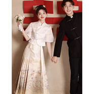 智立冠馬面裙新中式女裝漢服2025新款結婚婚服敬酒服套裝夏訂婚禮裙 上衣+馬面裙 L 大