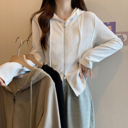 羅蒙（ROMON）早秋季新款連帽短款外套女薄款2024百搭寬松顯瘦時尚棒球衫女春秋 白色 L （100-115斤）