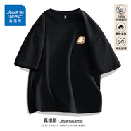 真維斯（Jeanswest）米色t恤男士夏季潮牌鴨寬松重磅短袖美式休閑潮流潮牌情侶半截袖 黑(JZS沙發(fā)鴨X) L