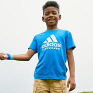 阿迪達斯 （adidas）兒童T恤夏季戶外運動休閑百搭短袖 藍/白 140