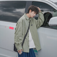 貓霓襯衫男春秋季新款日系黑色工裝長(cháng)袖襯衣復古男學(xué)生情侶外套男款 軍綠色 XL【建議體重110-145斤左右】