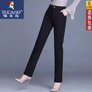 啄木鳥西褲女彈力直筒褲長褲春秋新款新款正裝工作褲黑色西裝褲休閑長褲 黑色 【春秋款】長褲 28 建議100-110斤