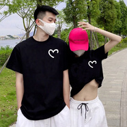 笙韻情侶裝夏季小眾衣服2024新款短袖T恤團體班服定制520情人節(jié)禮物 黑色男款+黑色女款（長短款） L 男+女M