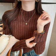 香影芬針織衫女仿水貂一體絨加絨加厚毛衣女秋冬氣質(zhì)內搭半高領(lǐng)打底衫女 焦糖色 L (建議105-115斤)