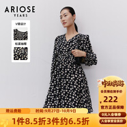 艾諾絲雅詩(shī)【商場(chǎng)同款】春秋新品V領(lǐng)碎花裙氣質(zhì)連衣裙中長(cháng)款30319052 黑底彩花 2XL