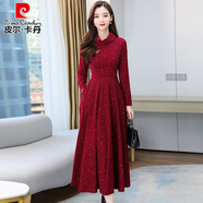 皮爾卡丹冬季加絨加厚連衣裙女秋冬2025年新款冬天長款配外衣的內(nèi)搭打底裙 紅色(常規(guī)款) M (90-105斤)
