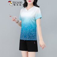 啄木鳥運(yùn)動(dòng)套裝女夏季2025新款時(shí)尚洋氣跑步晨跑速干短褲羽毛球服兩件套 藍(lán)色 XL (110-125斤)