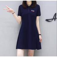 SIN.CYC女裝polo領(lǐng)休閑連衣裙女短裙夏季刺繡休閑運動收腰顯瘦T恤裙 藏青色 M 100-110斤