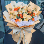 幽客玉品鮮花速遞紅玫瑰花束表白送女友老婆生日禮物全國同城配送 33朵香檳玫瑰花束—鐘情于你