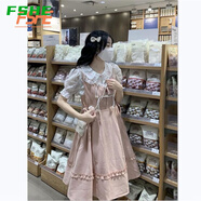 FSHE2025夏季泡泡短袖襯衫系帶超仙森女背帶連衣裙女學(xué)生潮 粉色背帶裙 L