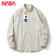 NASA XVVX官方聯(lián)名V領(lǐng)撞色針織開(kāi)衫毛衣男生春秋季潮流寬松休閑直筒牛仔褲 XH.A150-202-83杏色(襯衫) L