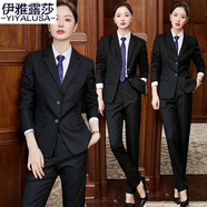 伊雅露莎職業(yè)裝套女春秋免燙修身小西裝商務(wù)西服酒店經(jīng)理正裝工作服Z918 黑西裝 + 褲子   L