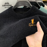 老爺車（LAOYECHE）加絨保暖毛衣男冬季圓領(lǐng)刺繡雪尼爾一體絨針織打底衫中青年衛(wèi)衣男 GL8111黑色加絨 L 推薦120-135斤