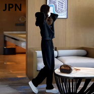 JPN 運(yùn)動套裝女 輕奢潮牌寬松個性時尚氣質(zhì)連帽衛(wèi)衣跑步服兩件套 黑色（春秋款） S