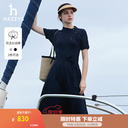 哈吉斯（HAZZYS）女裝 夏款斜領氣質時尚女針織連衣裙AQWSE03BF02 藏青色NV XL (170/92A 42)