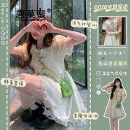 唐菓蜜連衣裙女夏季2025新款女裝韓系減齡甜美風(fēng)泡泡袖法式初戀裙子夏天 香草綠短款 S