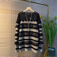 胖妹妹小眾設計洋派打底上衣寬松加肥大尺碼女裝韓版長(cháng)袖蕾絲小衫 黑色 3XL _建議120-150斤