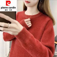 皮爾卡丹圓領(lǐng)水貂絨毛衣女套頭2025秋冬新款針織衫外穿上衣內(nèi)搭加厚打底衫 紅色 M [100-118斤]