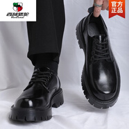 西域駱駝（VANCAMEL）皮鞋男春季新款馬丁靴英倫商務(wù)正裝大頭厚底增高結婚新郎休閑鞋男 黑色[四季款] 38