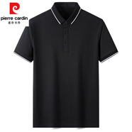 皮爾卡丹（pierre cardin）桑蠶絲短袖T恤男夏季商務(wù)POLO衫中年爸爸裝休閑體恤運(yùn)動(dòng)翻領(lǐng)上衣T 黑色 1370 XL 52/175 建議135-155斤