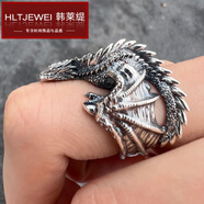 韓萊緹（HANLAITI）權游龍之家族原創(chuàng  )龍戒指手工歐美復古小眾食指環(huán)霸氣個(gè)性配飾男士 銀色  A21-108
