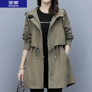 羅蒙（ROMON）女裝卡其色風衣外套女中長款2025春秋時尚休閑小個子連帽工裝大衣 軍咖色 L